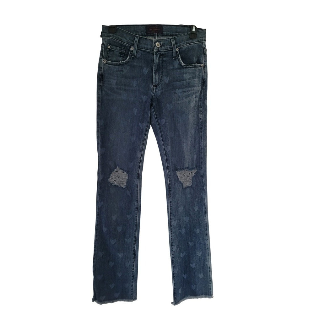 James‎ Jeans Buddy Heart Print Distressed Straight Leg Jeans Blue Womens 25 #10